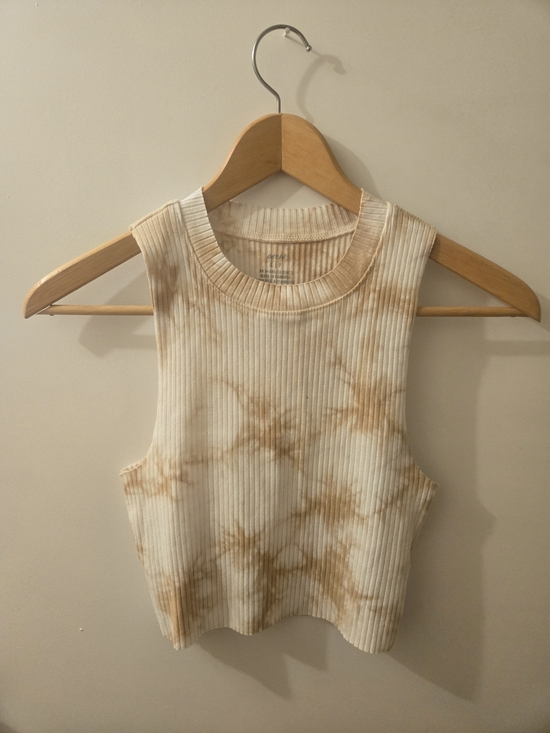 aerie Tops - aerie Ribbed Tie-Dye Cropped Tank Top - Cream & Tan